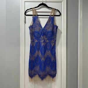 Cobalt Blue / Nude Lace Dress